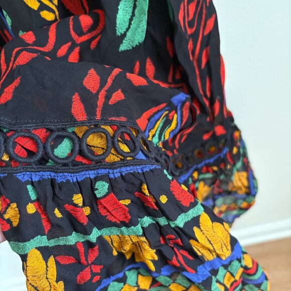 Farm Rio Georgette Long Sleeve Maxi Dress NWT Black Motif Women’s Size XS - Picture 7 of 12